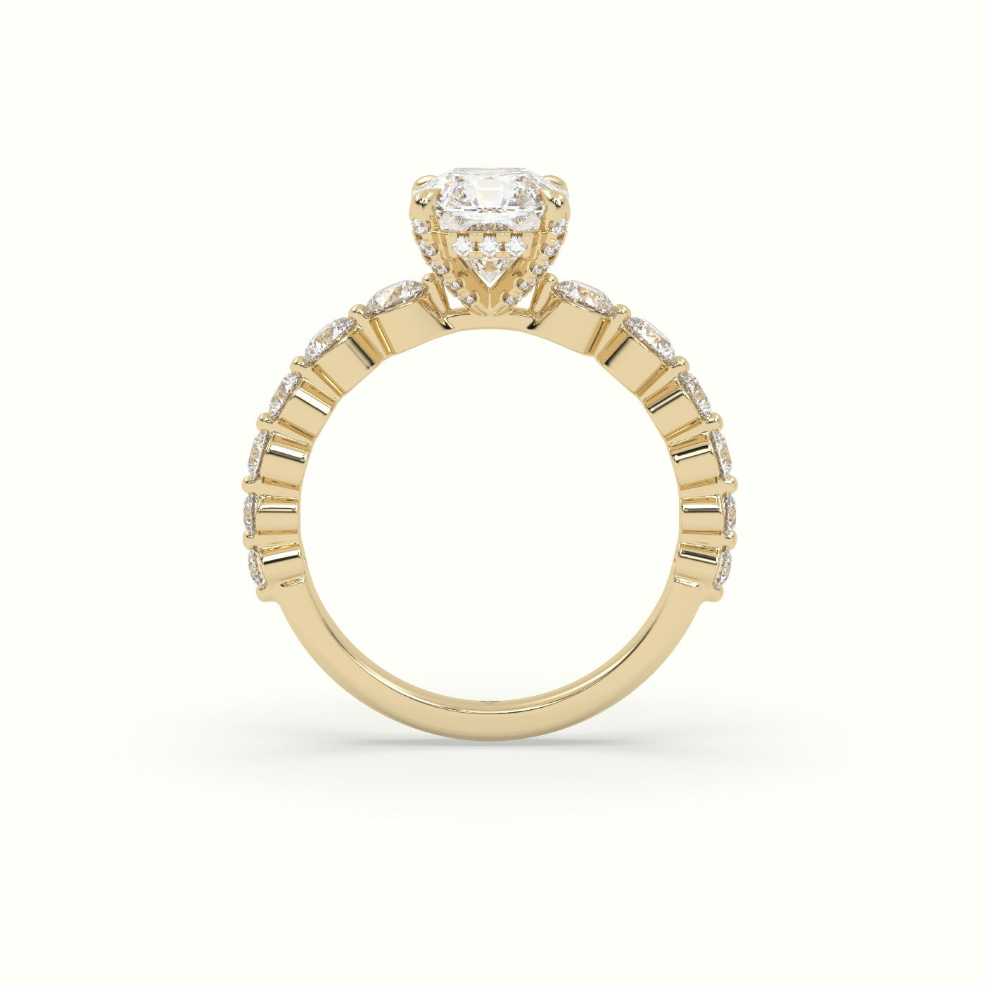 Asscher Cut Diamond Engagement Ring With Side Stones — Yellow Gold