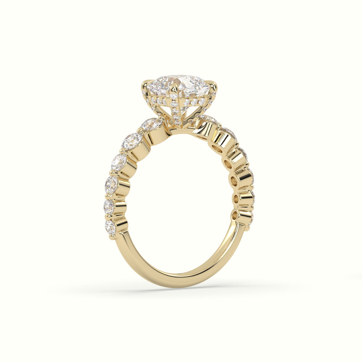 Asscher Cut Diamond Engagement Ring With Side Stones — Yellow Gold