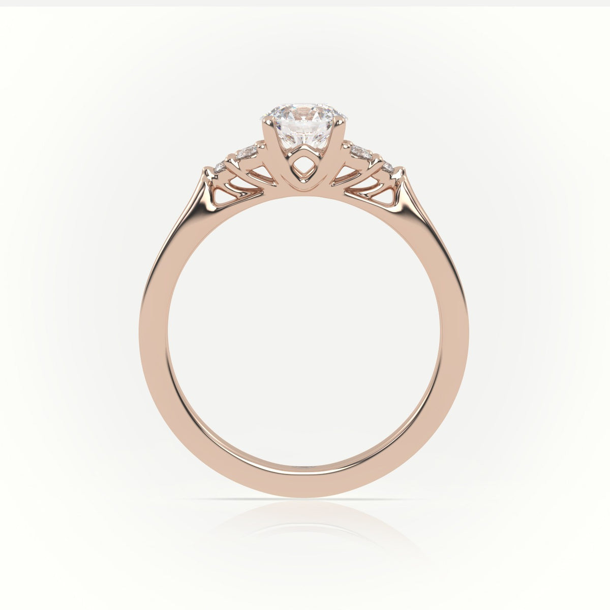 Round Cut Diamond 4 Prongs Side Stone Setting Engagement Ring — Rose Gold
