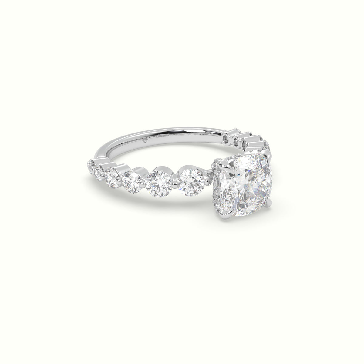 Cushion Cut Diamond Engagement Ring With Side Stones — White Gold