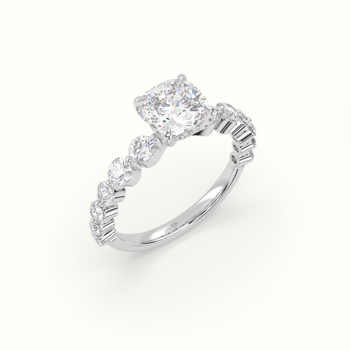 Cushion Cut Diamond Engagement Ring With Side Stones — White Gold