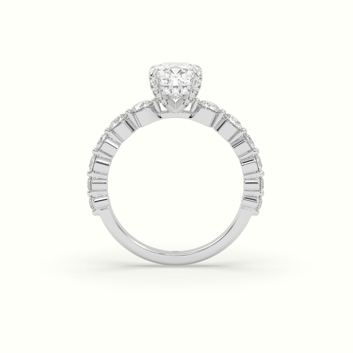 Cushion Cut Diamond Engagement Ring With Side Stones — White Gold