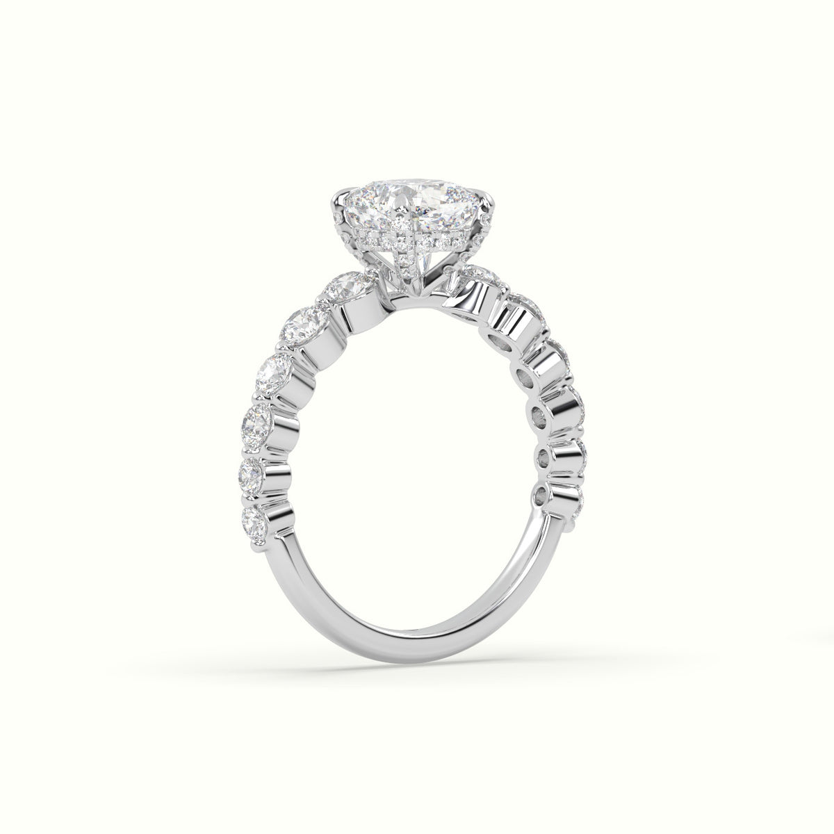 Cushion Cut Diamond Engagement Ring With Side Stones — White Gold