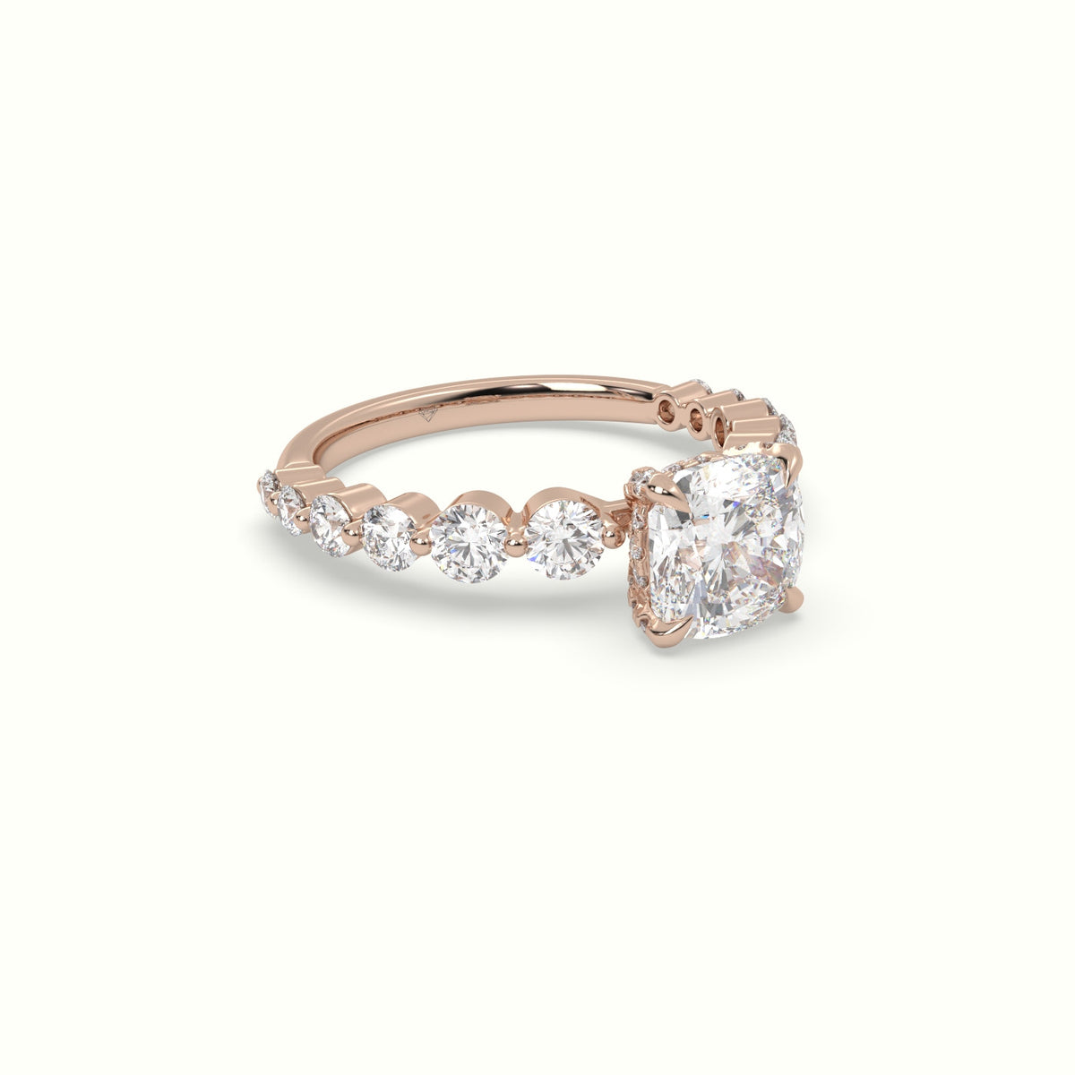 Cushion Cut Diamond Engagement Ring With Side Stones — Rose Gold