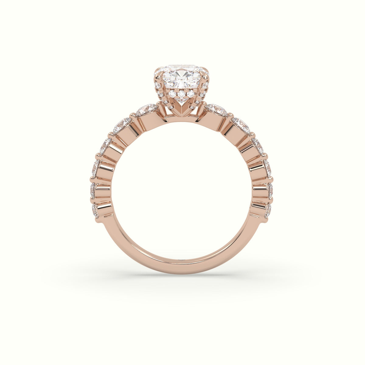 Cushion Cut Diamond Engagement Ring With Side Stones — Rose Gold