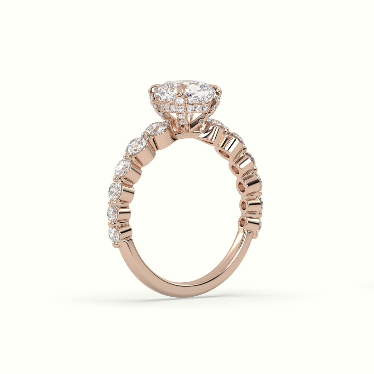Cushion Cut Diamond Engagement Ring With Side Stones — Rose Gold