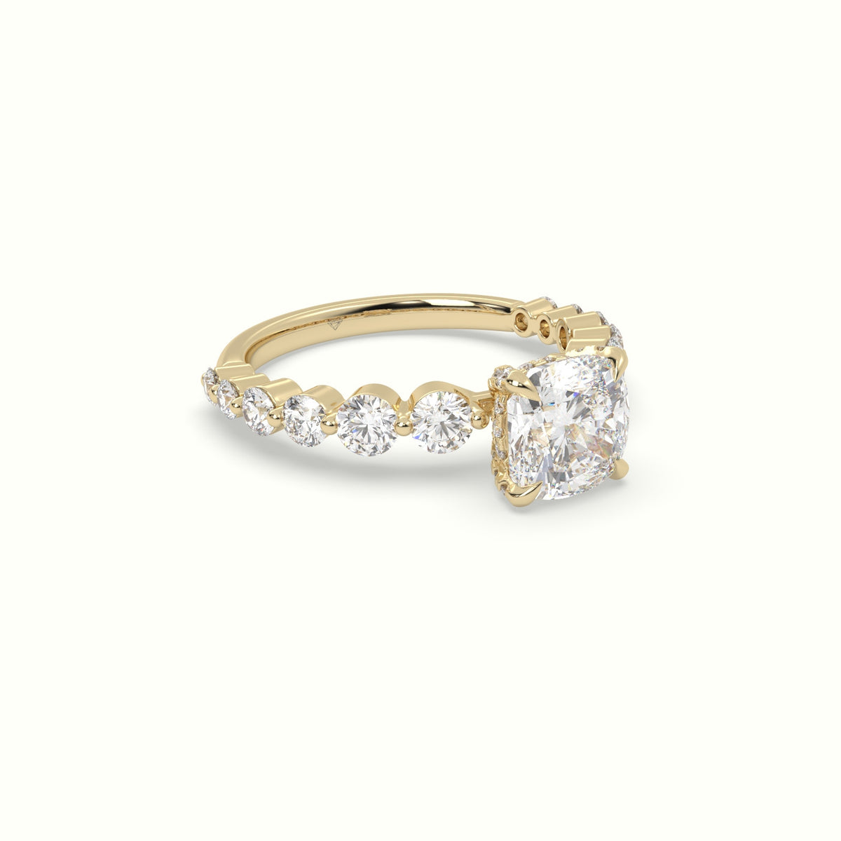 Cushion Cut Diamond Engagement Ring With Side Stones — Yellow Gold
