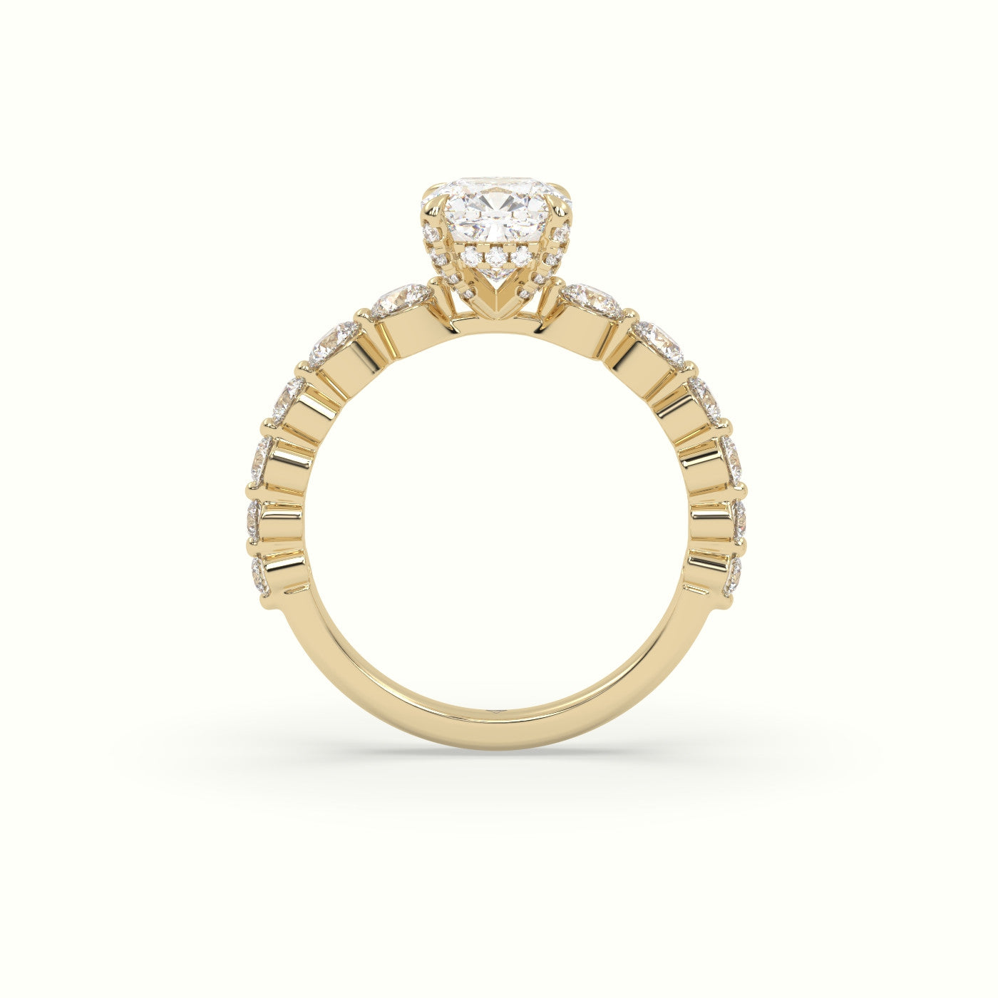 Cushion Cut Diamond Engagement Ring With Side Stones — Yellow Gold