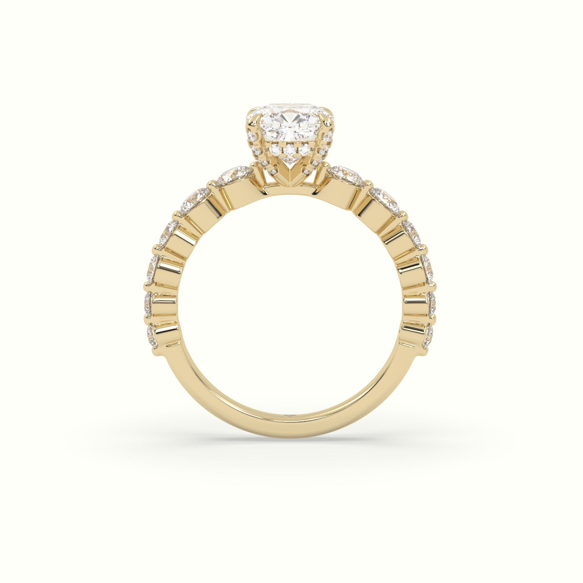 Cushion Cut Diamond Engagement Ring With Side Stones — Yellow Gold