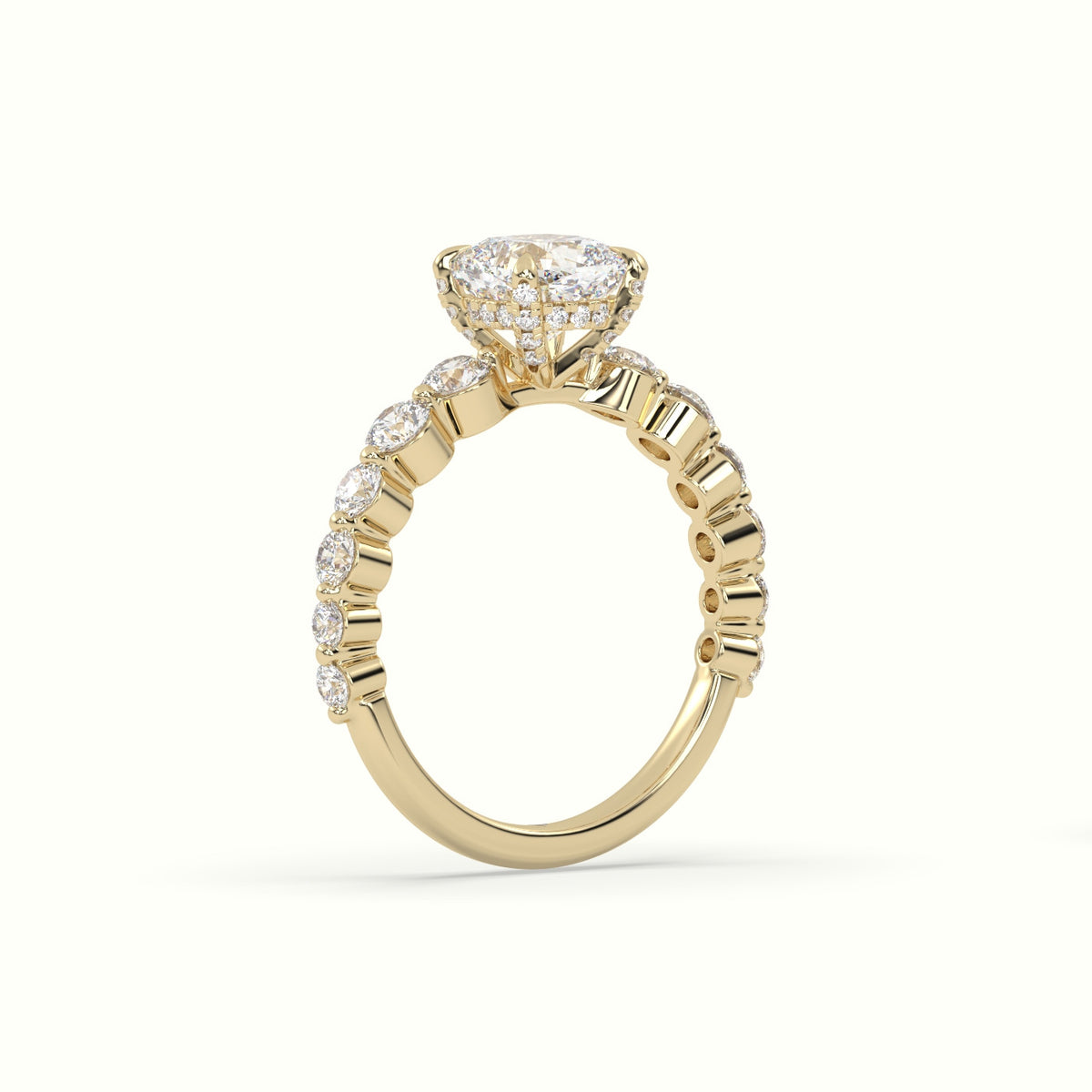 Cushion Cut Diamond Engagement Ring With Side Stones — Yellow Gold