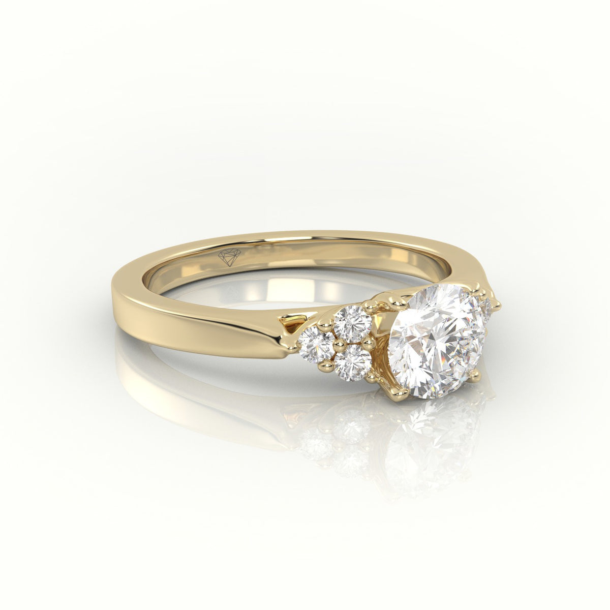 Round Cut Diamond 4 Prongs Side Stone Setting Engagement Ring — Yellow Gold