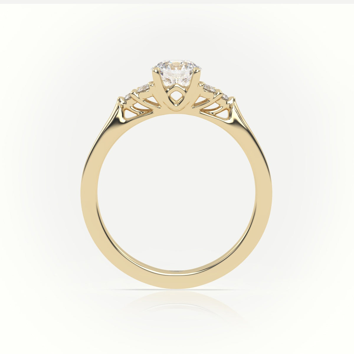 Round Cut Diamond 4 Prongs Side Stone Setting Engagement Ring — Yellow Gold