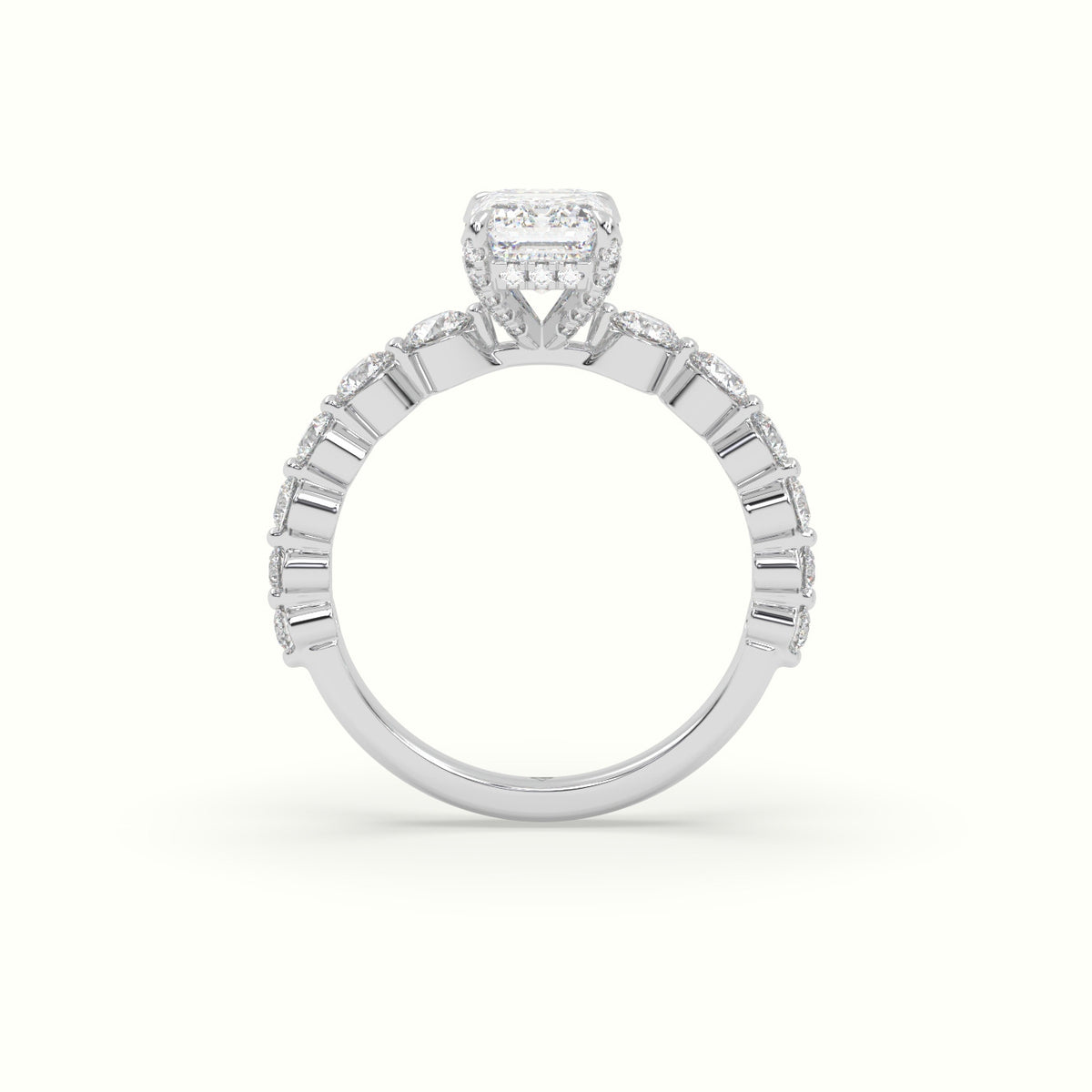 Emerald Cut Diamond Engagement Ring With Side Stones — White Gold