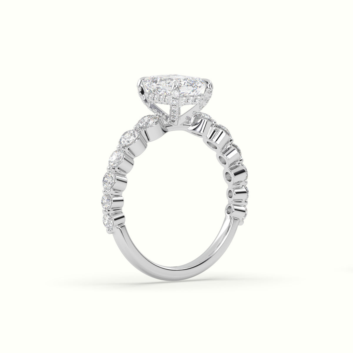 Emerald Cut Diamond Engagement Ring With Side Stones — White Gold
