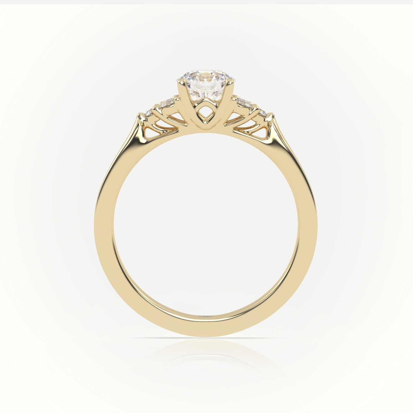 Round Cut Diamond 4 Prongs Side Stone Setting Engagement Ring — Yellow Gold