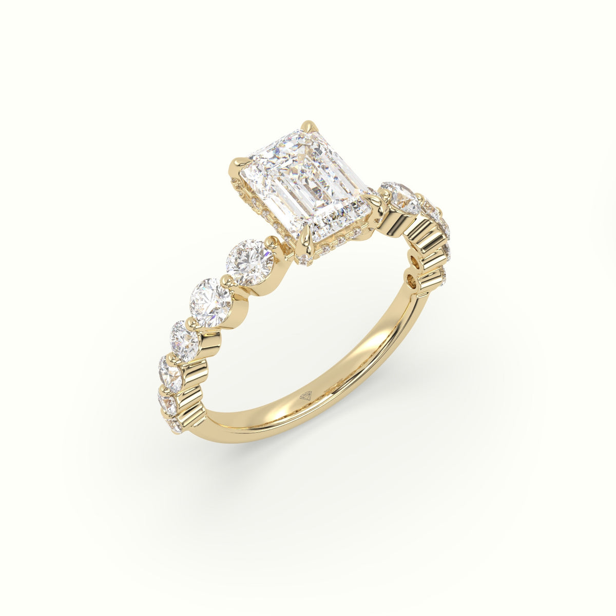 Emerald Cut Diamond Engagement Ring With Side Stones — Yellow Gold