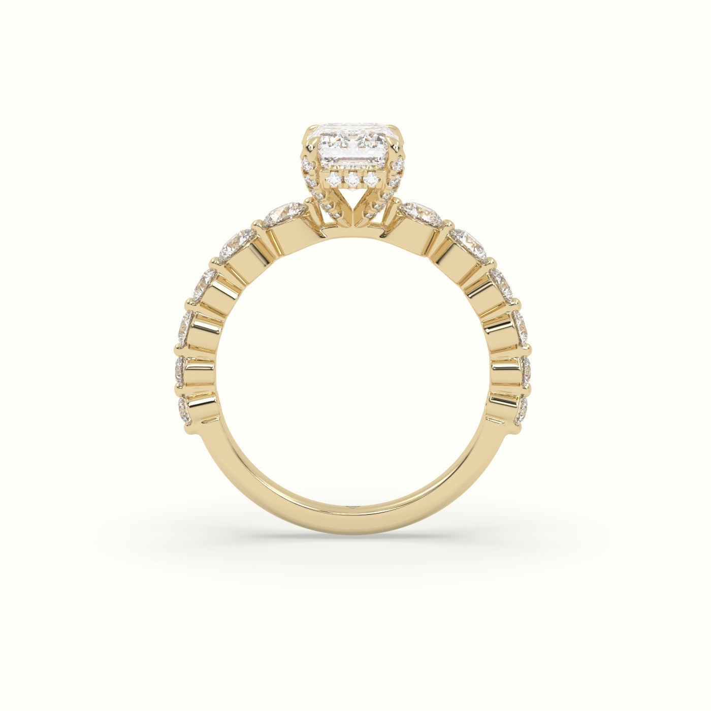 Emerald Cut Diamond Engagement Ring With Side Stones — Yellow Gold