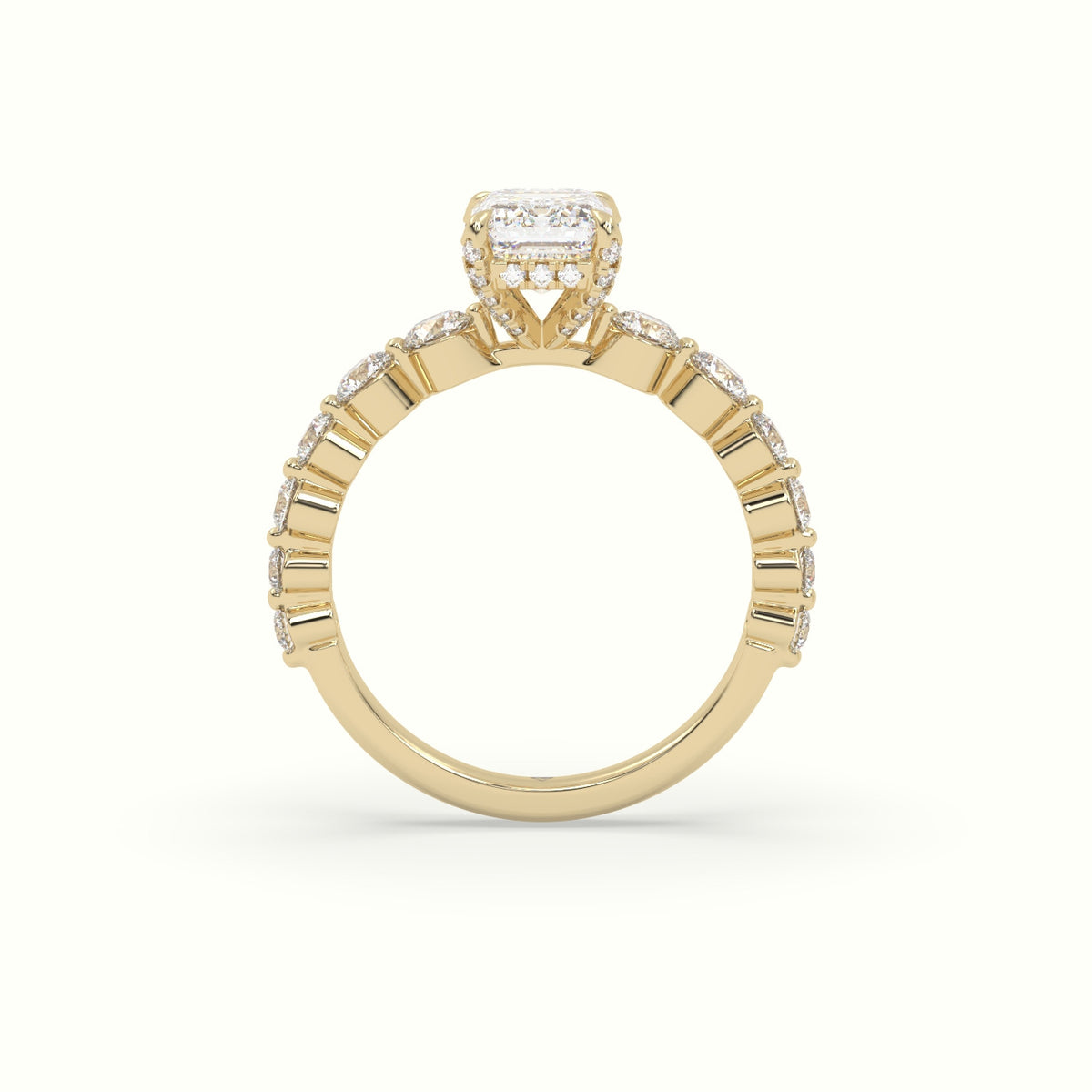 Emerald Cut Diamond Engagement Ring With Side Stones — Yellow Gold