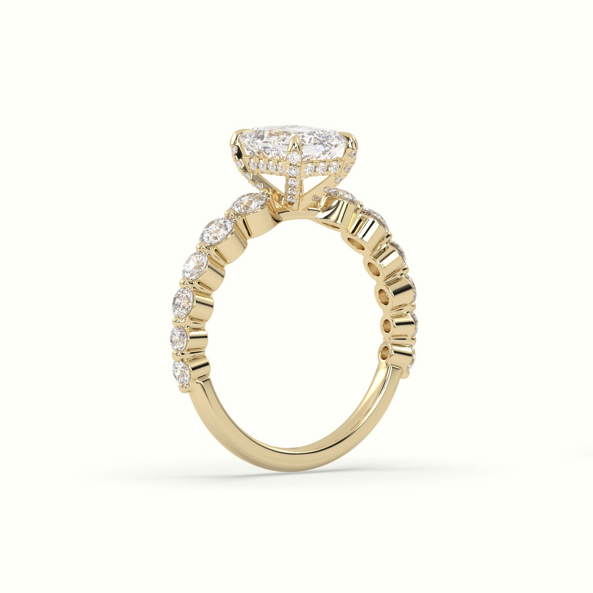 Emerald Cut Diamond Engagement Ring With Side Stones — Yellow Gold