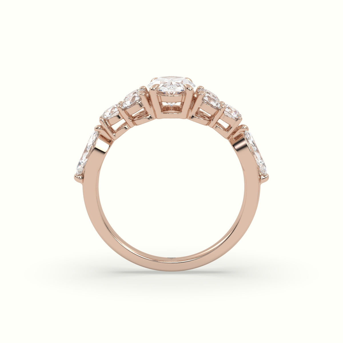 Oval Diamond Engagement Ring With Round And Marquise Side Stones — Rose Gold