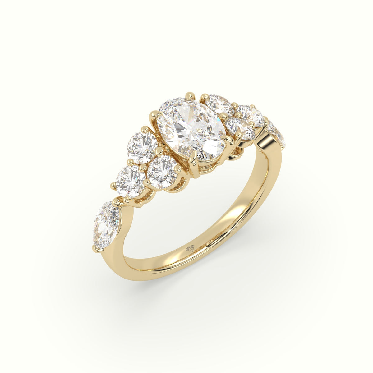 Oval Diamond Engagement Ring With Round And Marquise Side Stones — Yellow Gold