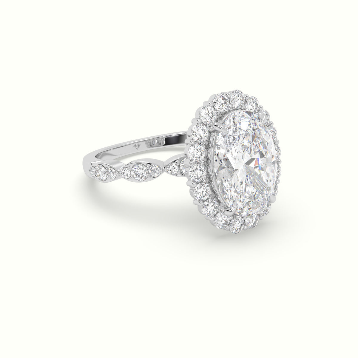 Oval Diamond Halo Pave Engagement Ring — White Gold