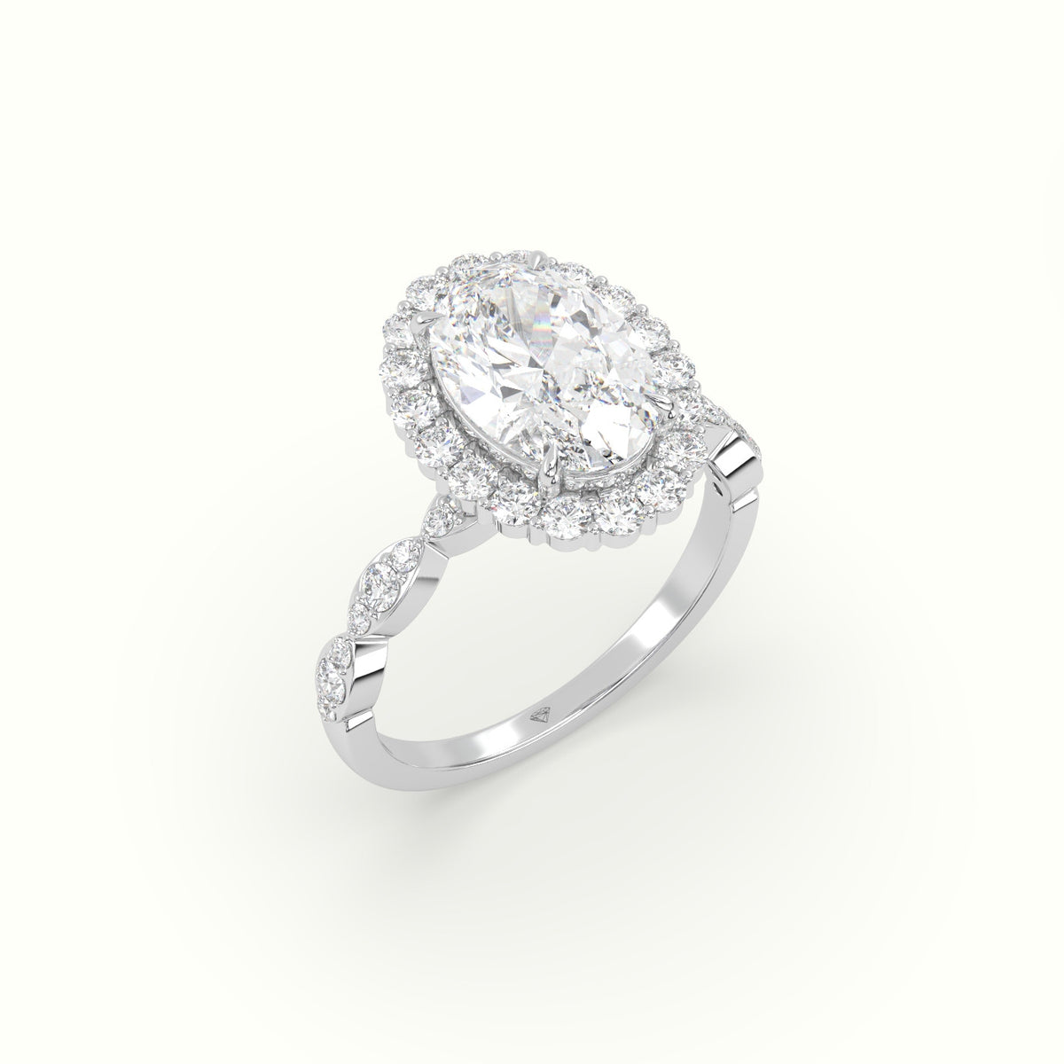 Oval Diamond Halo Pave Engagement Ring — White Gold