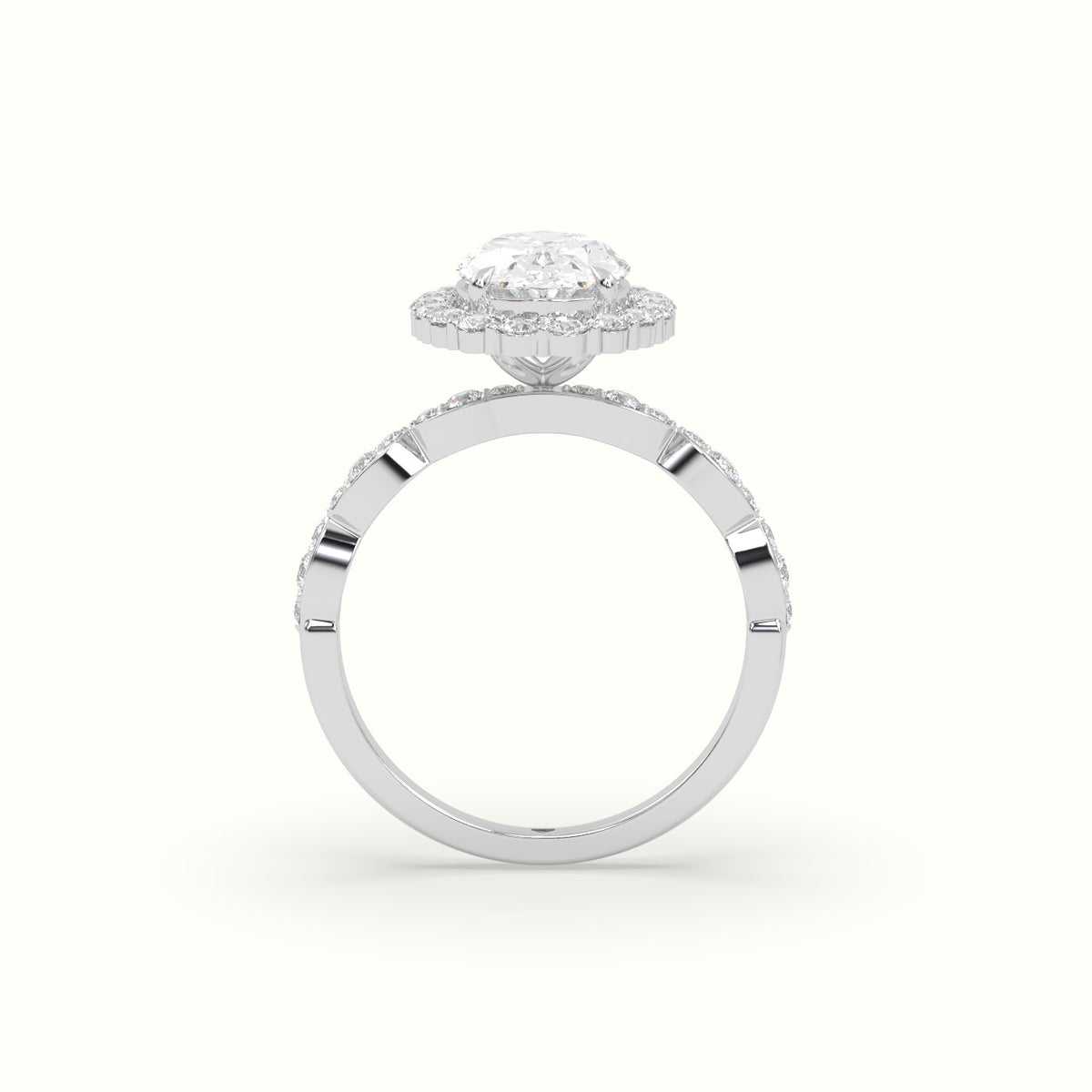Oval Diamond Halo Pave Engagement Ring — White Gold