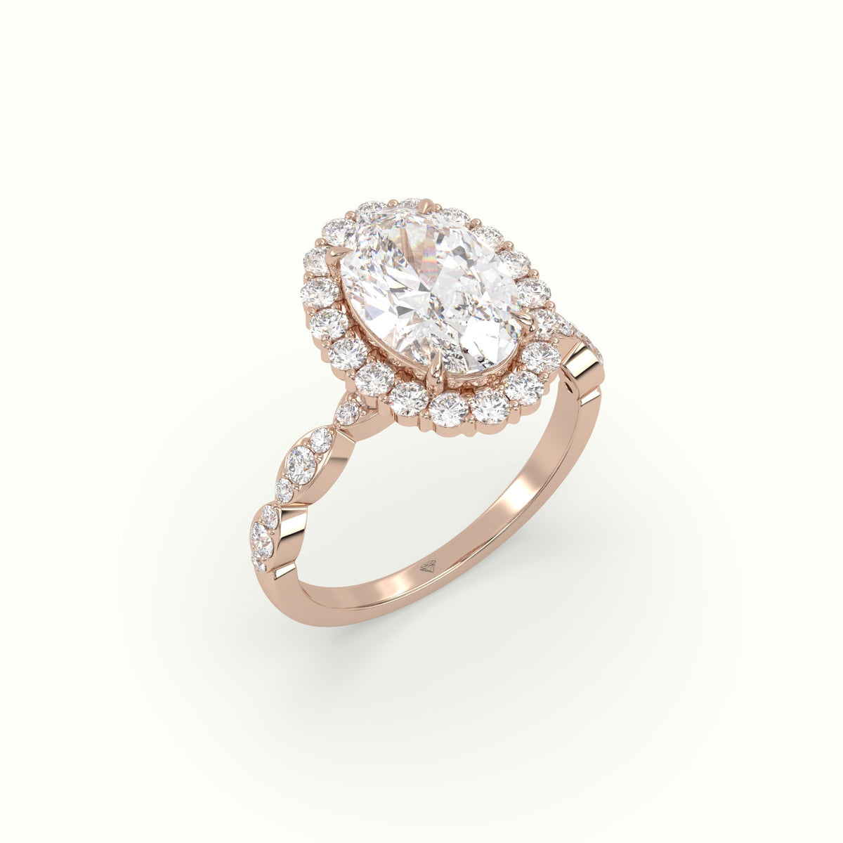 Oval Diamond Halo Pave Engagement Ring — Rose Gold