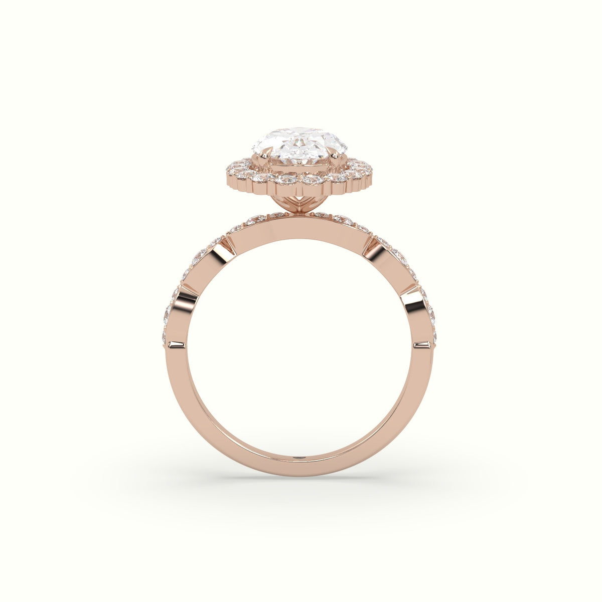 Oval Diamond Halo Pave Engagement Ring — Rose Gold