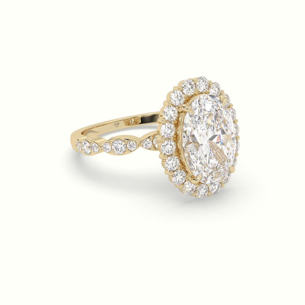 Oval Diamond Halo Pave Engagement Ring — Yellow Gold