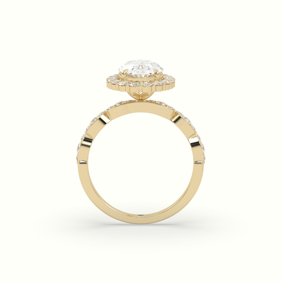Oval Diamond Halo Pave Engagement Ring — Yellow Gold