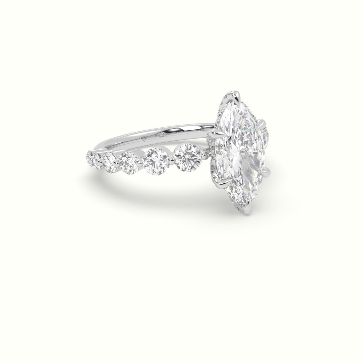 Marquise Cut Diamond Engagement Ring With Side Stones — White Gold