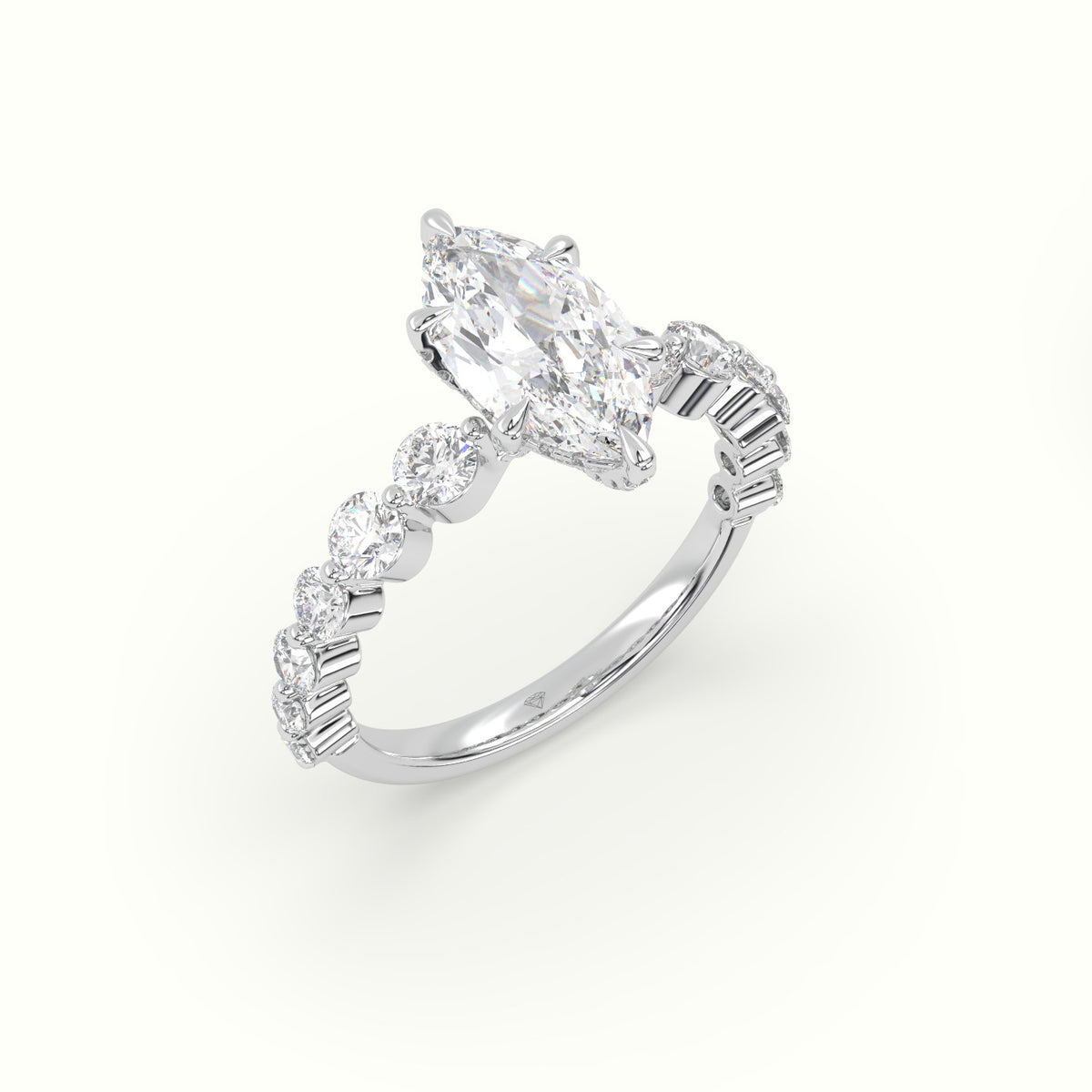 Marquise Cut Diamond Engagement Ring With Side Stones — White Gold