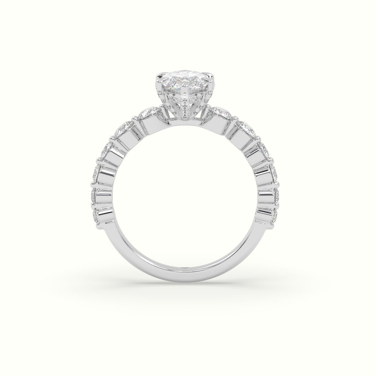 Marquise Cut Diamond Engagement Ring With Side Stones — White Gold