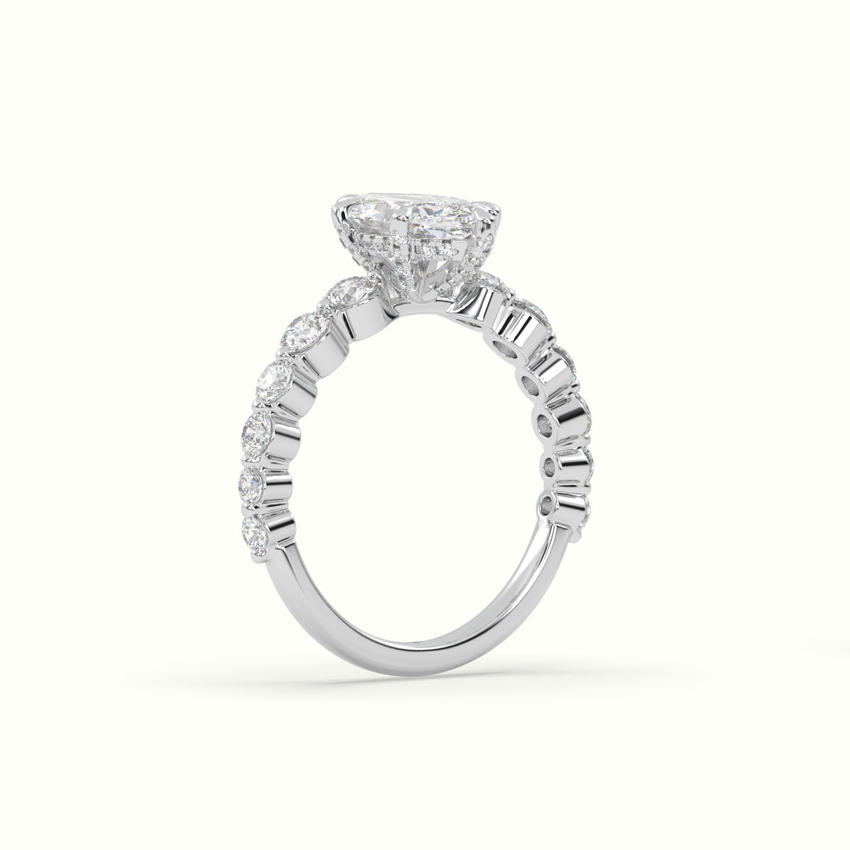 Marquise Cut Diamond Engagement Ring With Side Stones — White Gold