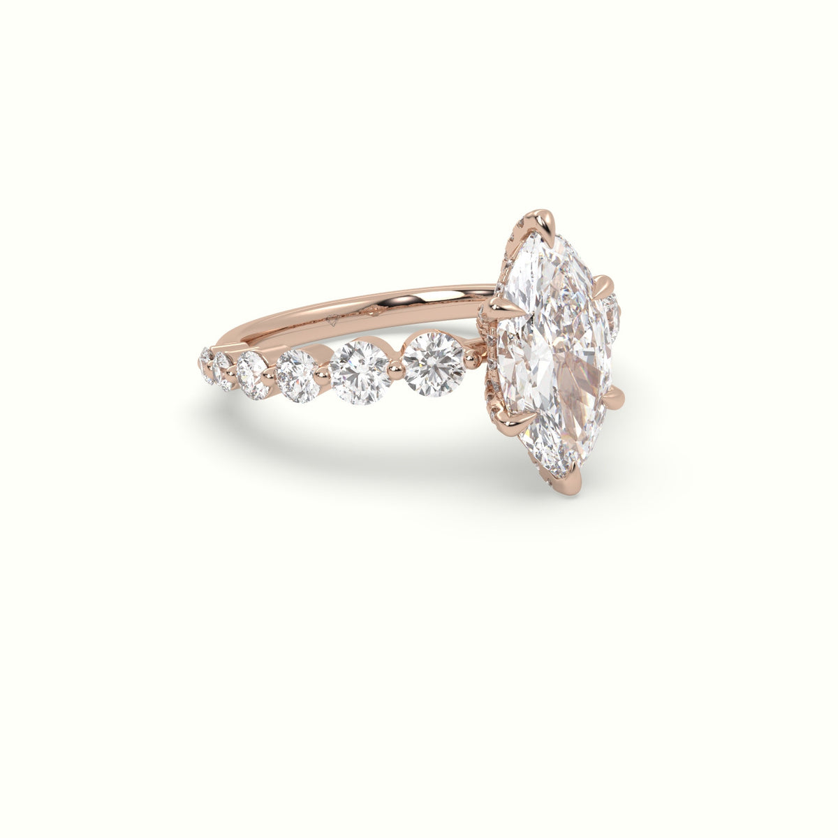 Marquise Cut Diamond Engagement Ring With Side Stones — Rose Gold
