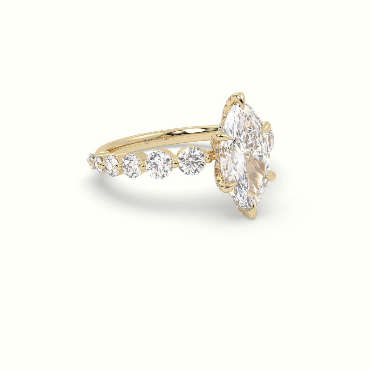 Marquise Cut Diamond Engagement Ring With Side Stones — Yellow Gold