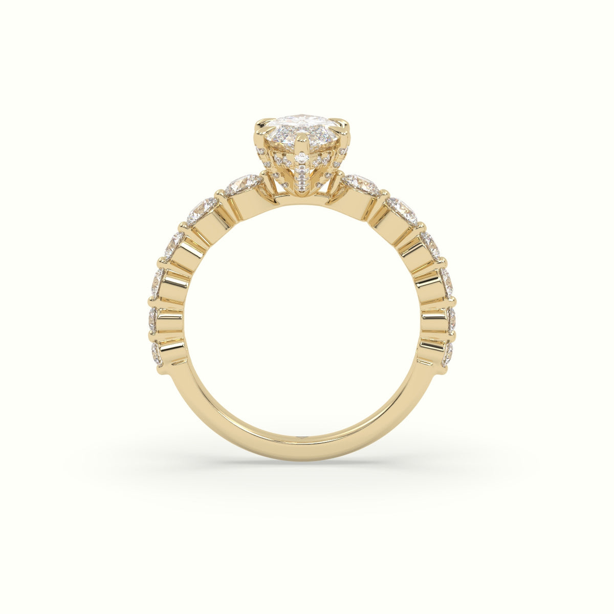 Marquise Cut Diamond Engagement Ring With Side Stones — Yellow Gold