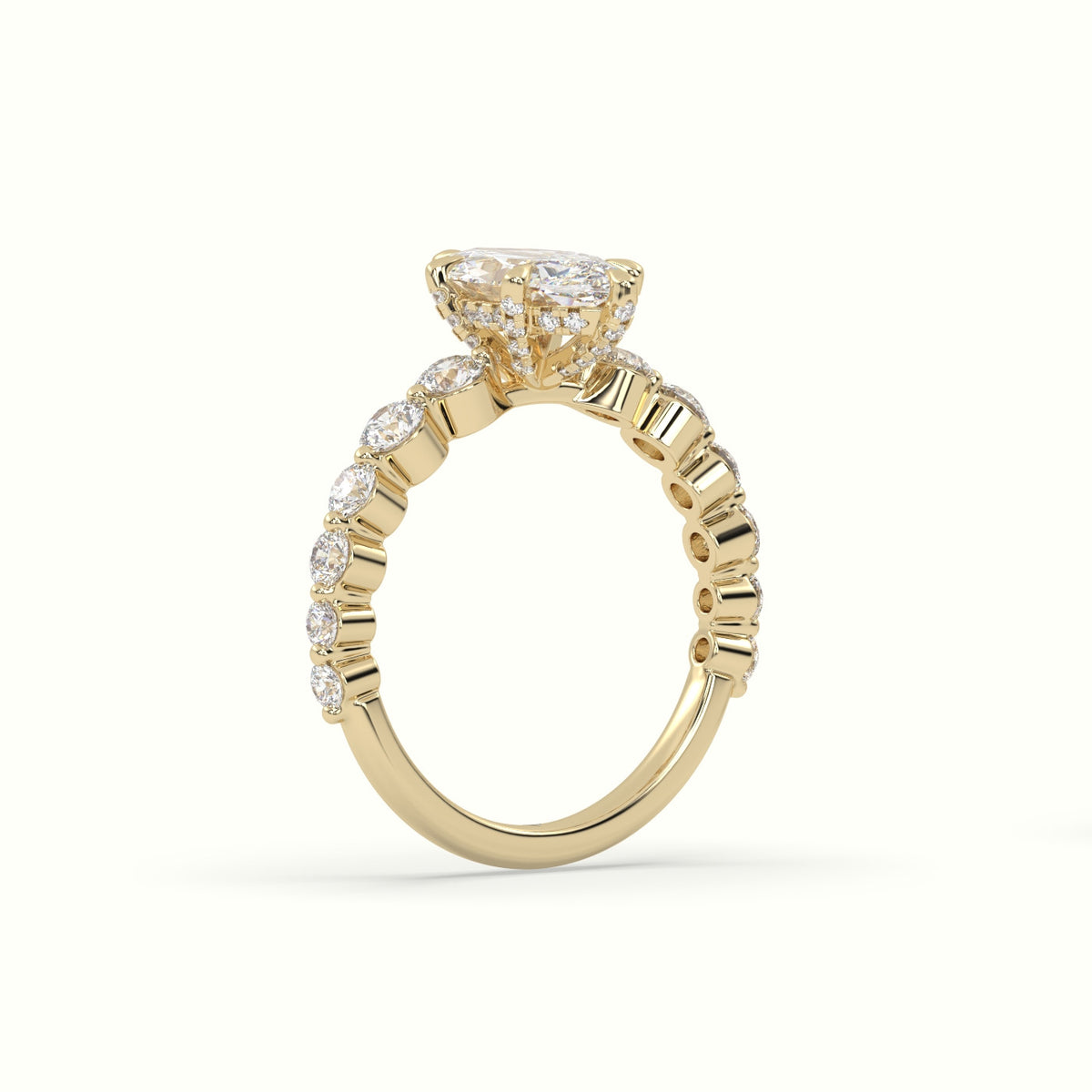 Marquise Cut Diamond Engagement Ring With Side Stones — Yellow Gold