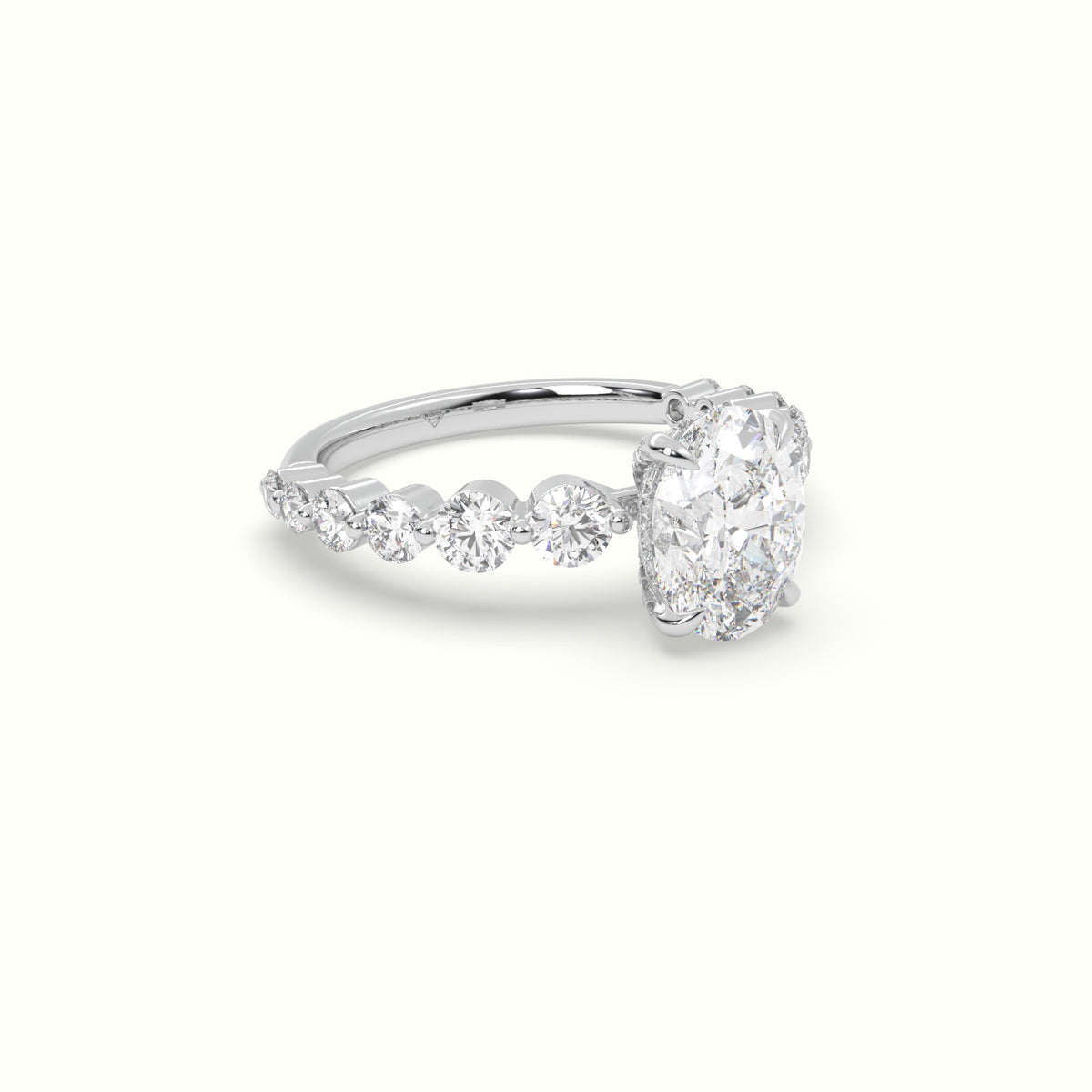 Oval Cut Diamond Engagement Ring With Side Stones — White Gold