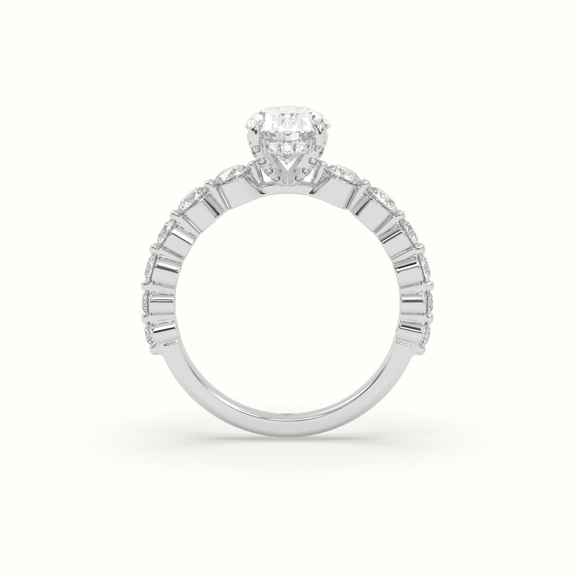 Oval Cut Diamond Engagement Ring With Side Stones — White Gold