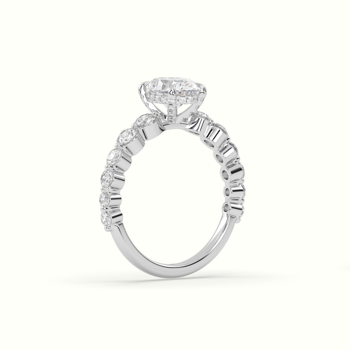 Oval Cut Diamond Engagement Ring With Side Stones — White Gold