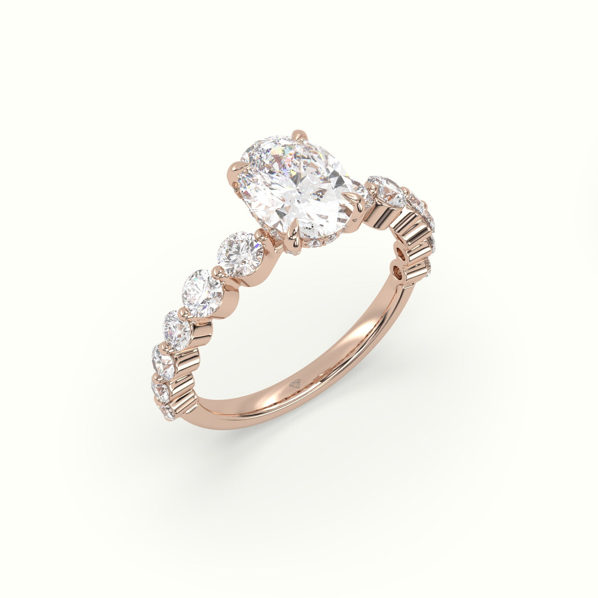 Oval Cut Diamond Engagement Ring With Side Stones — Rose Gold