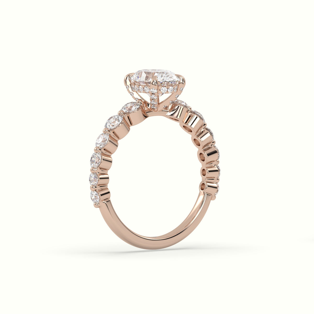 Oval Cut Diamond Engagement Ring With Side Stones — Rose Gold