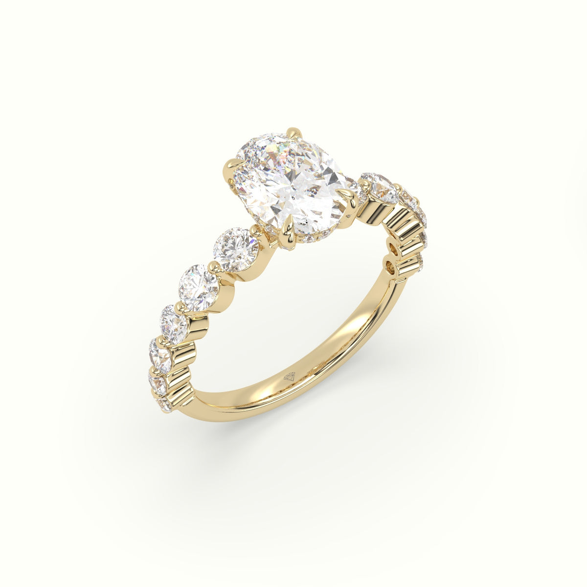 Oval Cut Diamond Engagement Ring With Side Stones — Yellow Gold