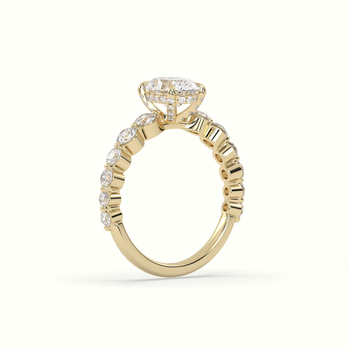 Oval Cut Diamond Engagement Ring With Side Stones — Yellow Gold