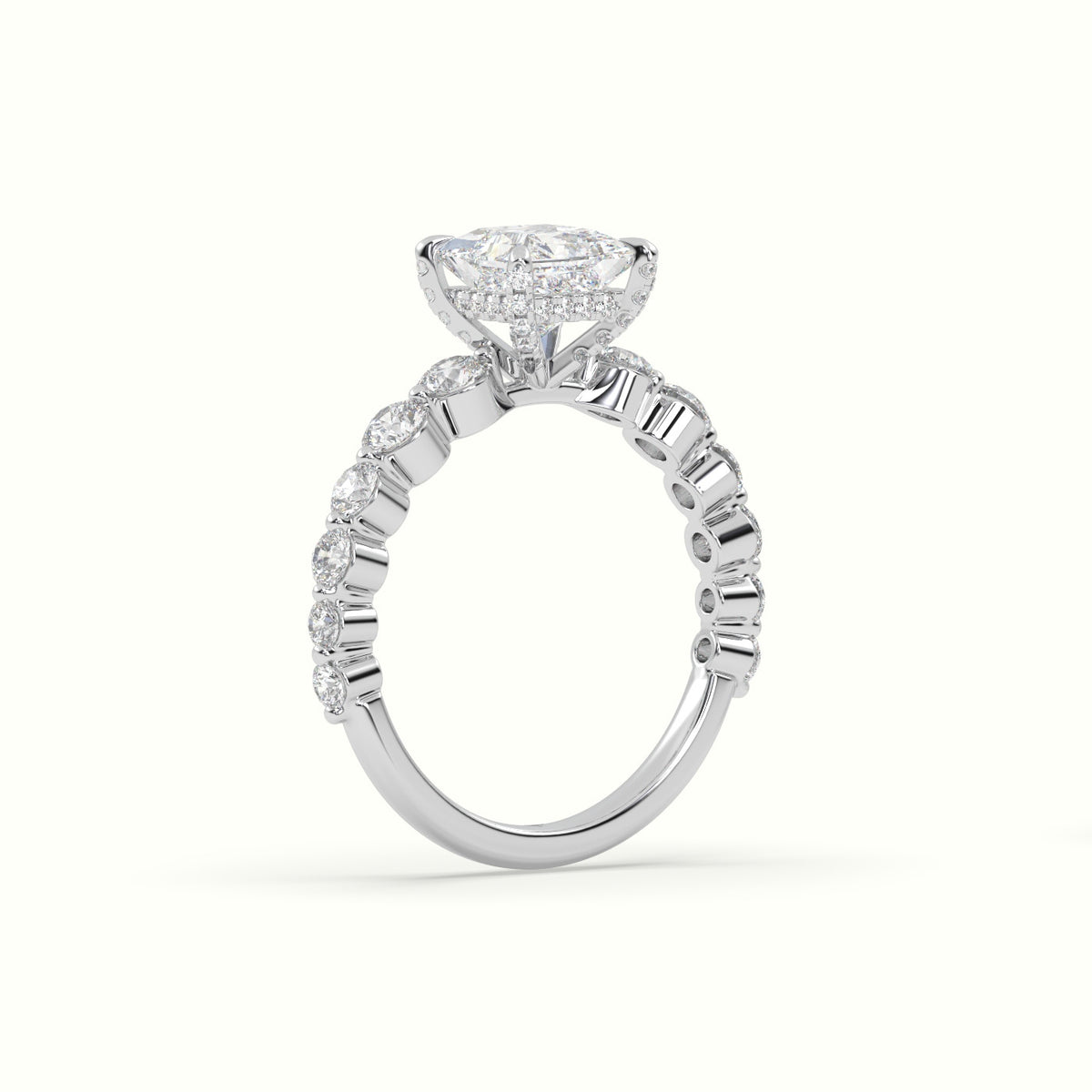 Princess Cut Diamond Engagement Ring With Side Stones — White Gold