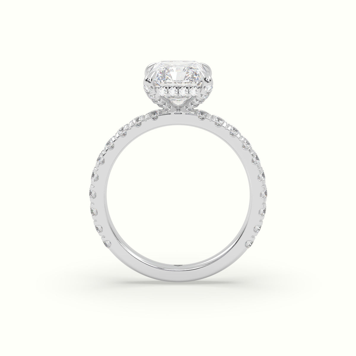 Radiant Cut Solitaire Pave Engagement Ring — White Gold