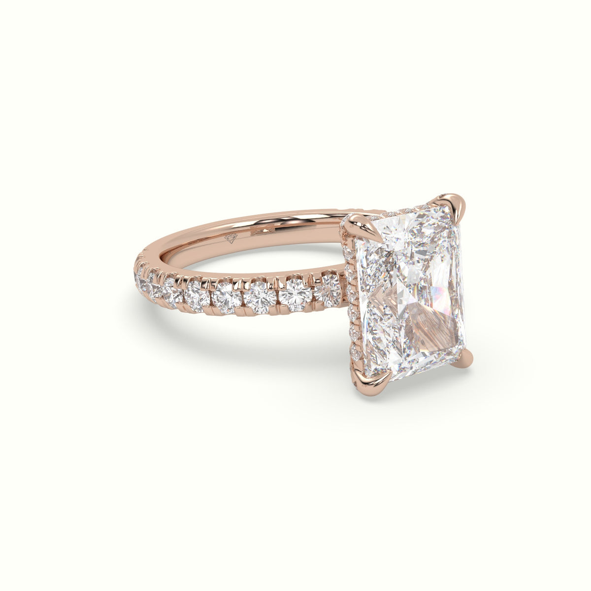 Radiant Cut Solitaire Pave Engagement Ring — Rose Gold